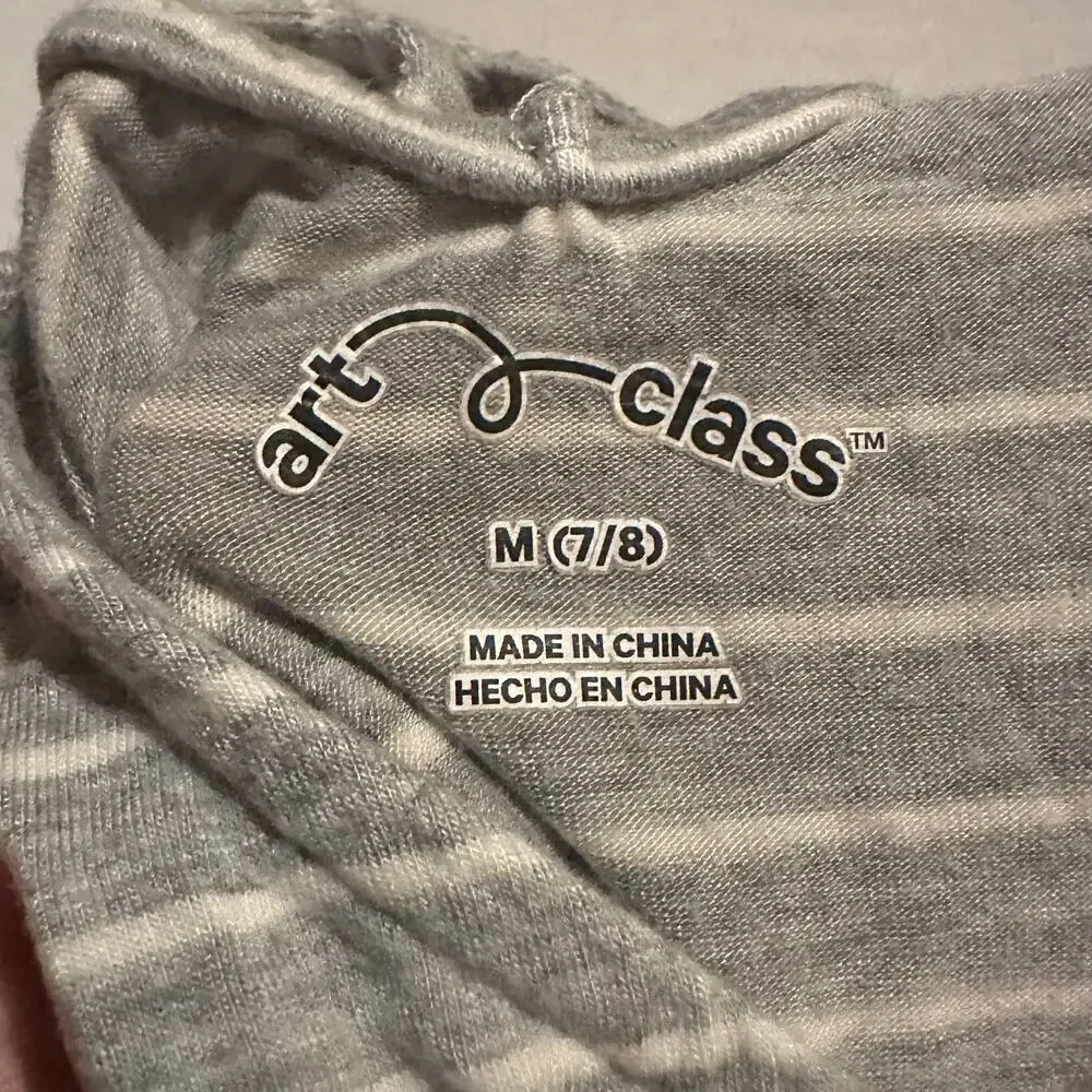Art Class Gray and White Striped Stretch Knit Play Dress Girls 7/8